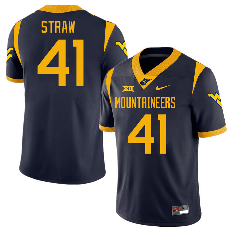 #41 Oliver Straw West Virginia Mountaineers College 2024 New Uniforms Football Jerseys Stitched Sale-Navy